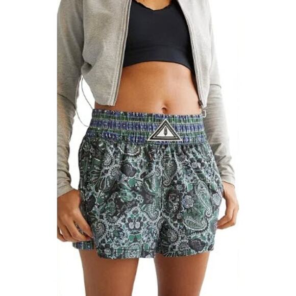 Free People Next Round Paisley Shorts Green Blue Size Small - Picture 1 of 7